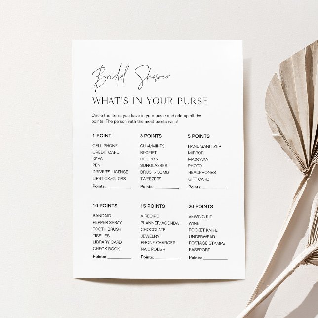 Invitación HARLOW Whats In Your Purse Bridal Shower Game Card (Subido por el creador)