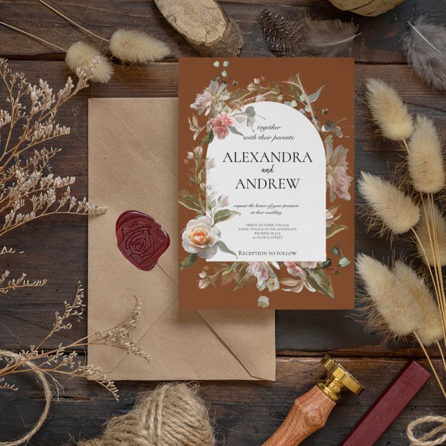 Invitación Harmonia Autumn Floral | Boho Naranja Rust Boda (Subido por el creador)