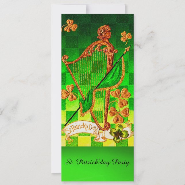 Invitación HARP IRLANDÉS, VERDE GOLD SHAMROCKS St Patrick's D (Anverso)