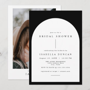 Invitación HARPER Boho Ducha de novia con arcos blancos y neg