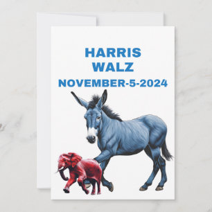 Invitación Harris/Walz, vota azul, burro, elefante, eleccione