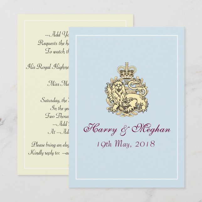 Invitación Harry Meghan Royal Boda Posh Invitation (Azul) (Anverso / Reverso)