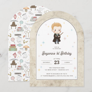 Invitación Harry Potter   Chibi Draco Malfoy Mago Cumpleaños