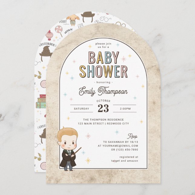 Invitación Harry Potter Chibi Draco Malfoy Wizard Baby Shower (Anverso / Reverso)