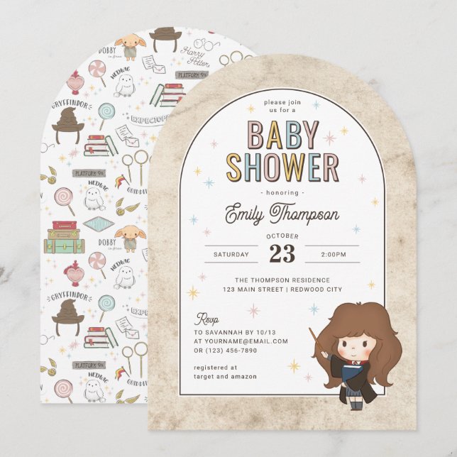 Invitación Harry Potter | Chibi Hermione Wizard Baby Shower (Anverso / Reverso)