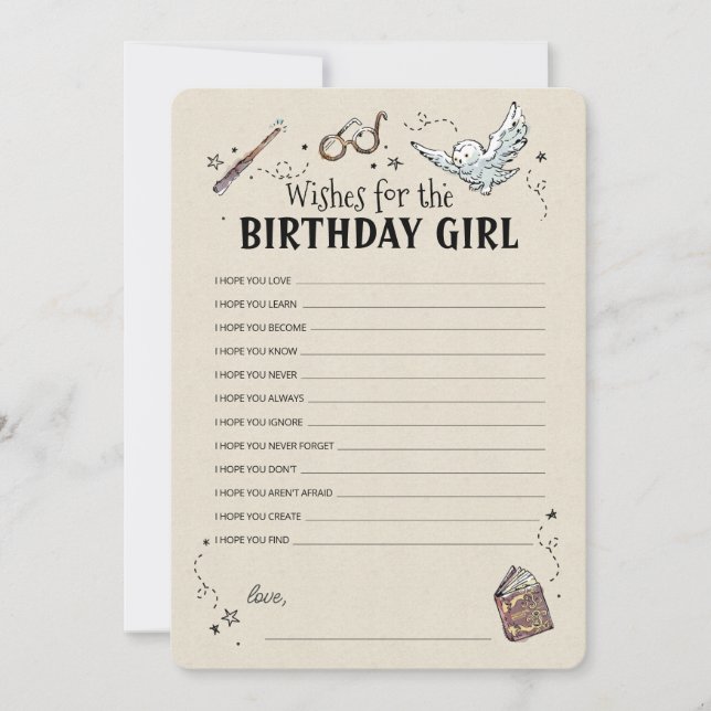 Invitación Harry Potter - Deseos para la Cumpleañera (Anverso)