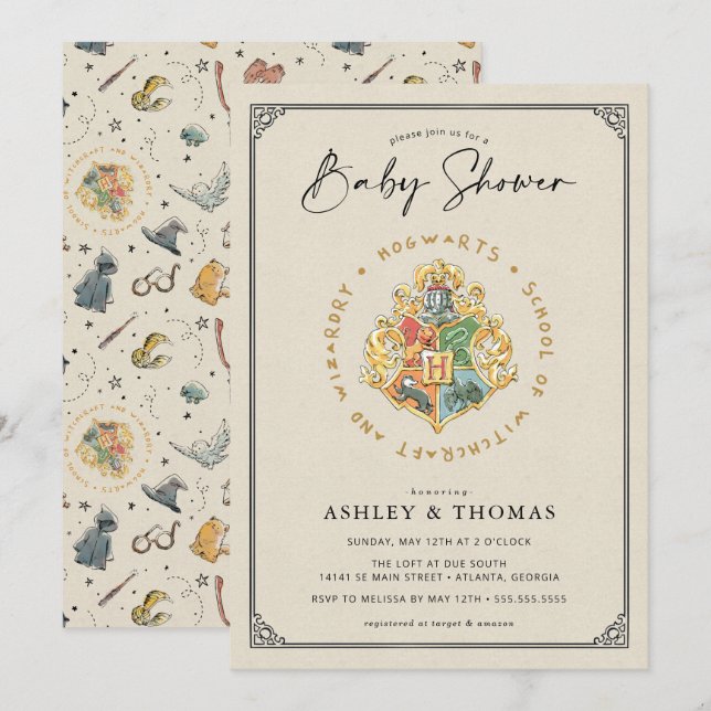Invitación Harry Potter | Escudo de Hogwarts Baby Shower (Anverso / Reverso)
