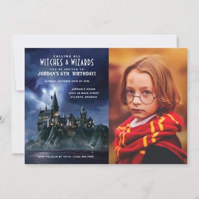 Invitación Harry Potter | Foto de cumpleaños del castillo de  (Anverso)