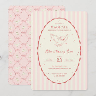 Invitación Harry Potter Hedwig Cumpleaños Mágico Rosa