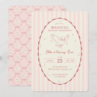 Invitación Harry Potter Hedwig Cumpleaños Mágico Rosa