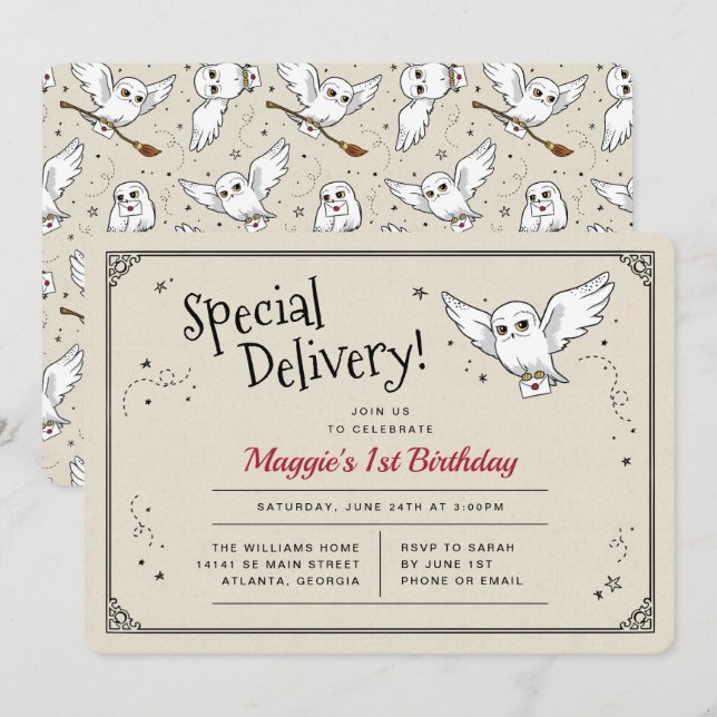 Invitación Harry Potter Hedwig Special Delivery Birthday (Anverso / Reverso)