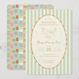 Invitación Harry Potter Hedwig Verde Cumpleaños Mágico