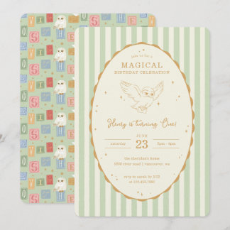 Invitación Harry Potter Hedwig Verde Cumpleaños Mágico