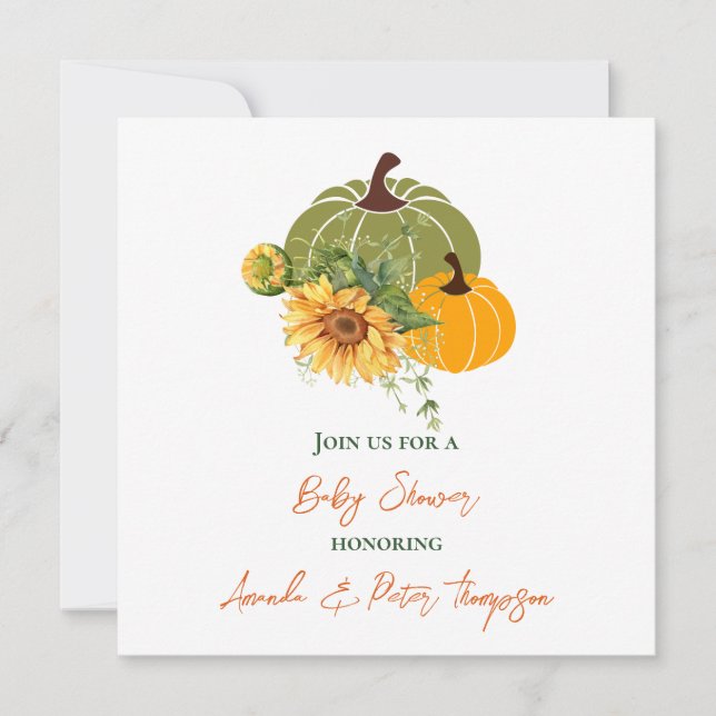 Invitación Harvest Cute Little Pumpkin Sunflowers Baby Shower (Anverso)