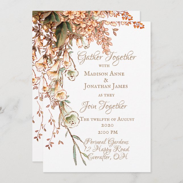 Invitación Harvest Garland Script Elegant Fall Wedding (Anverso / Reverso)