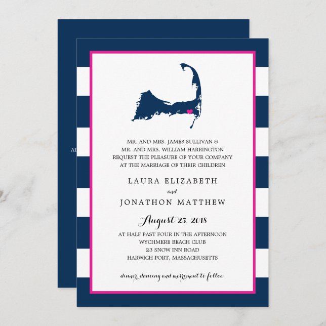 Invitación Harwich Cape Cod Map con corazón | BODA (Anverso / Reverso)