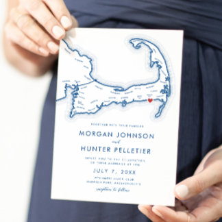 Invitación Harwich Port Cape Cod Navy Boda Minimalista Azul
