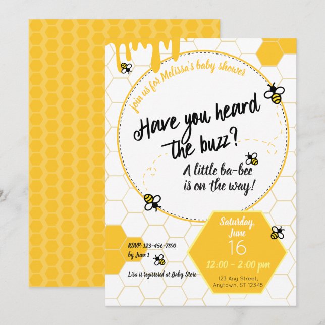 Invitación ¿Has oído el Buzz? Tema de Baby Shower Bee (Anverso / Reverso)