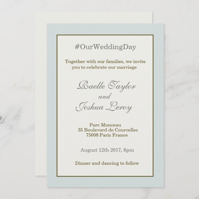 Invitación #hashtag boda gris dorado personalizado (Anverso / Reverso)