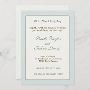 Invitación #hashtag boda gris dorado personalizado