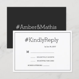 Invitación Hashtag moderno elegante boda blanca negra rsvp