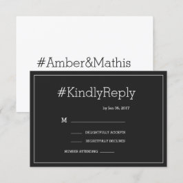 Invitación Hashtag moderno elegante respuesta boda negro blan