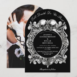 Invitación Hasta la muerte Boda arcaico de la foto de cráneos