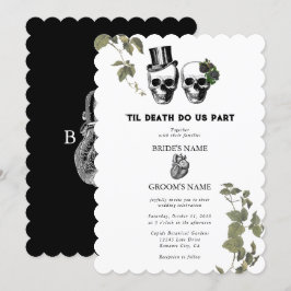 Invitación Hasta la muerte Boda de cráneos florales góticos e