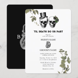 Invitación Hasta la muerte Boda de cráneos florales góticos e