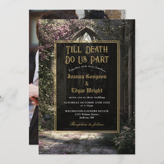 Invitación Hasta la muerte Boda de foto de Jardín floral góti (Anverso / Reverso)
