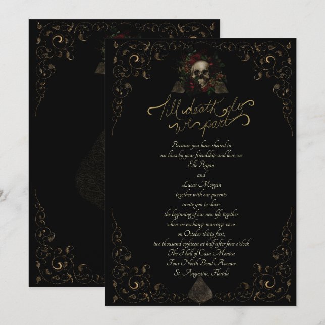 Invitación Hasta la muerte Boda del Gótico Ornamental Elegant (Anverso / Reverso)