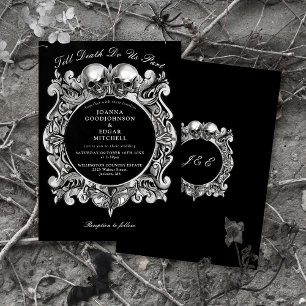 Invitación Hasta la muerte Boda en monograma de cráneos gótic