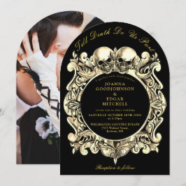Invitación Hasta La Muerte Boda Gótico De Fotos Negros Y Oro