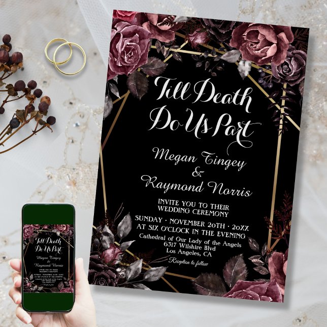 Invitación Hasta la muerte | Caída gótica gótica negra floral (Subido por el creador)