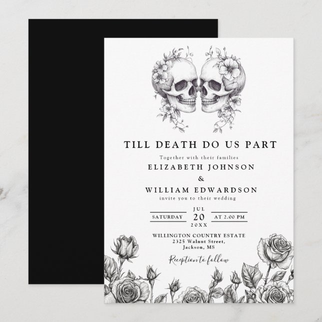 Invitación Hasta la muerte Calaveras florales góticas Invitac (Anverso / Reverso)