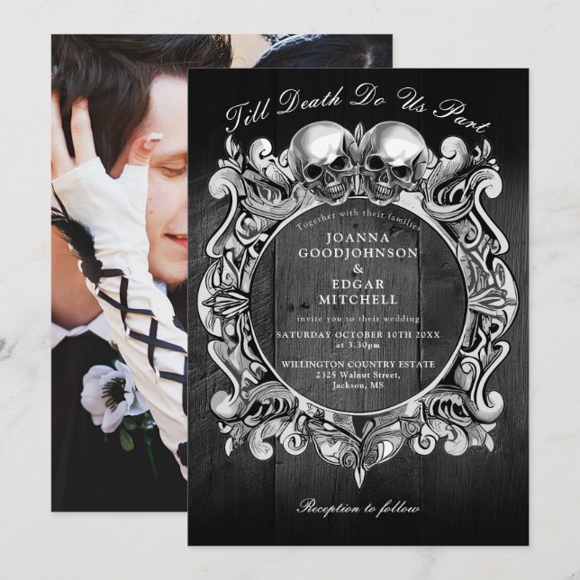 Invitación Hasta la muerte Calaveras góticas Boda de fotos de (Anverso / Reverso)