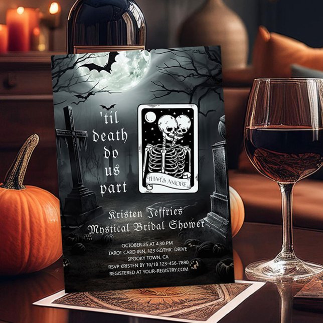 Invitación Hasta La Muerte De Los Ee. Uu. Parte Tarot Card Br (Til death do us part halloween mystical bridal shower invitation by Darling & May)