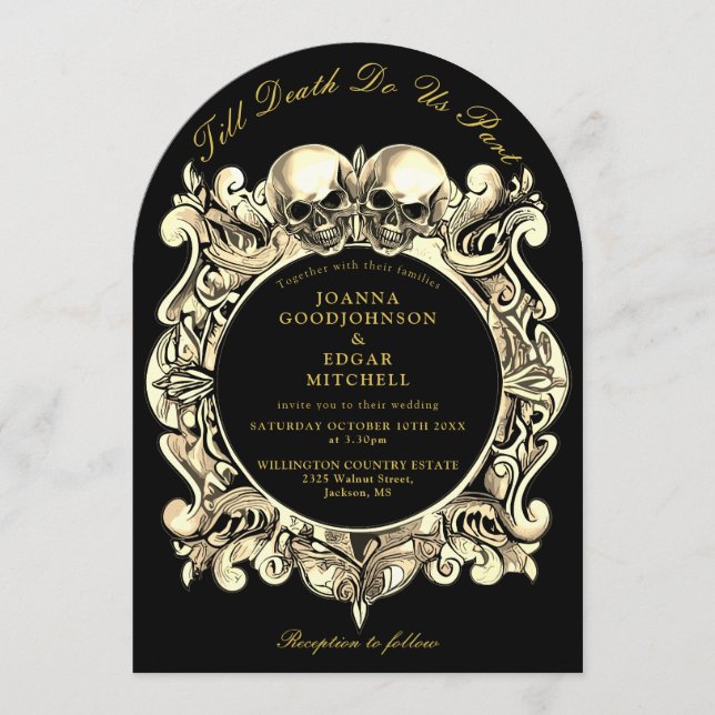 Invitación Hasta La Muerte El Negro Gótico Y El Boda Arqueado (Anverso)