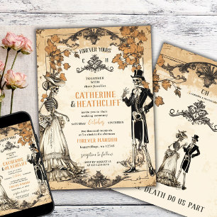 Invitación Hasta la muerte en otoño Pareja Skeleton