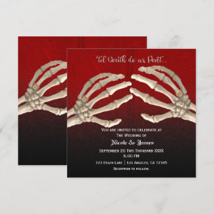 Invitación Hasta la Muerte Esqueleto de Sangre Roja Oro Boda 