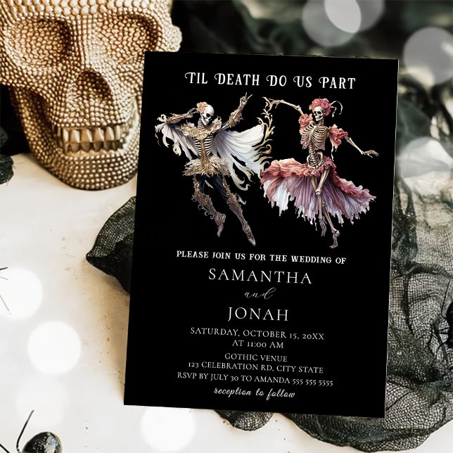 Invitación Hasta la muerte Esqueletos góticos Boda de Hallowe (Subido por el creador)