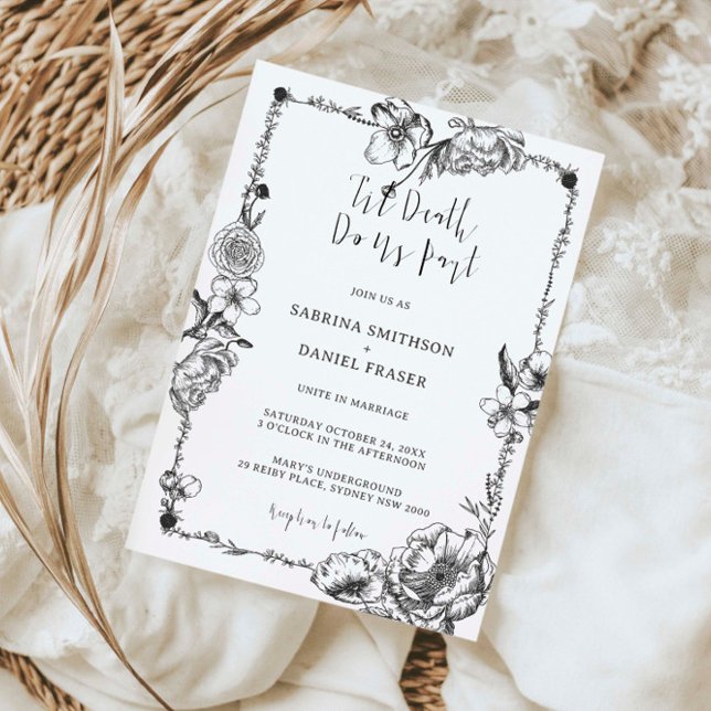 Invitación Hasta la muerte Flores de mano gótica brotan (Subido por el creador)