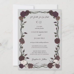 Invitación Hasta la Muerte Gótico Rosas Borgoña Gris Claro Bo