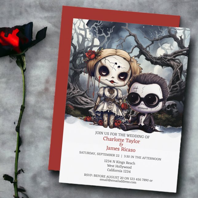 Invitación Hasta la muerte hacemos parte de Bride y Groom (Till death us do part Bride and Groom Invitations from Ricaso. Featuring two spooky dolls)