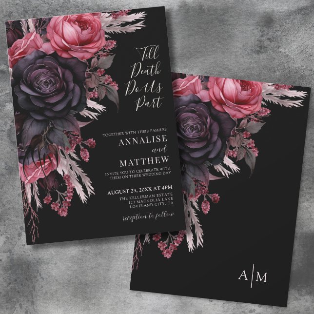 Invitación Hasta La Muerte, Nos Compromete Un Boda Gótico De  (Elegant Gothic Floral Black Wedding Invitation)