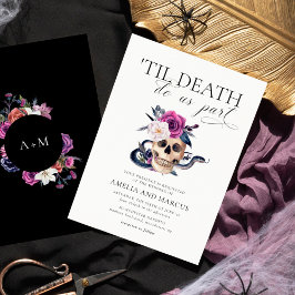 Invitación "Hasta la muerte nos dividen en Boda morado y negr