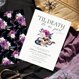 Invitación "Hasta la muerte nos dividen en Boda morado y negr