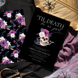 Invitación "Hasta la muerte nos dividen en Boda morado y negr