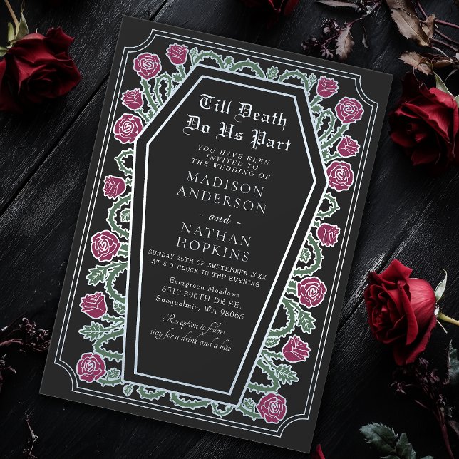 Invitación Hasta la muerte nos Rosa parte Boda gótico negro (Subido por el creador)