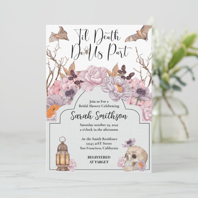 Invitación Hasta la muerte nos separan de la ducha de novias  (Anverso de pie)